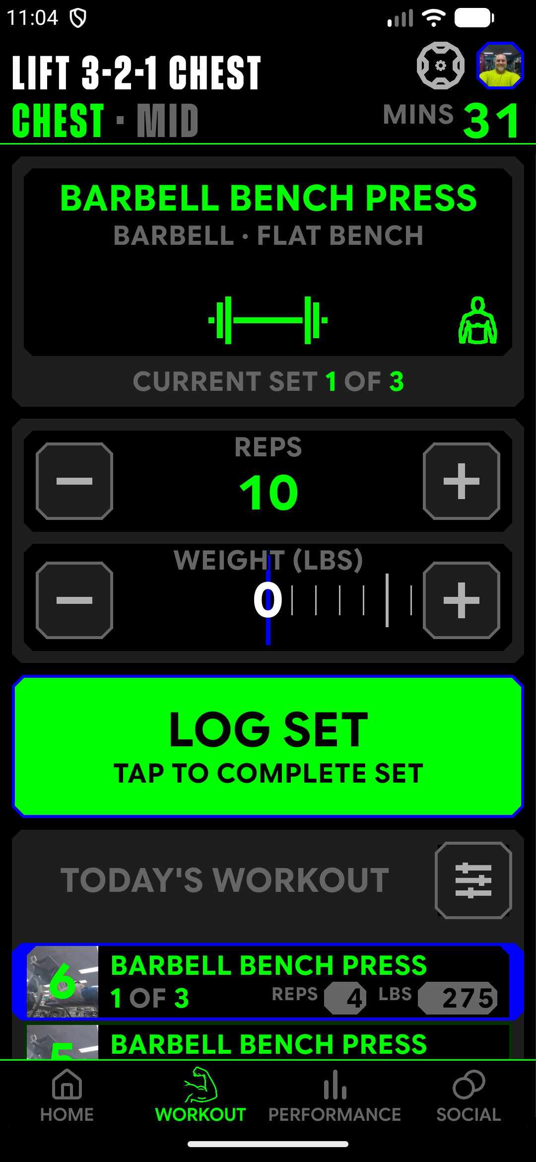 The LIFT321 app logging a set